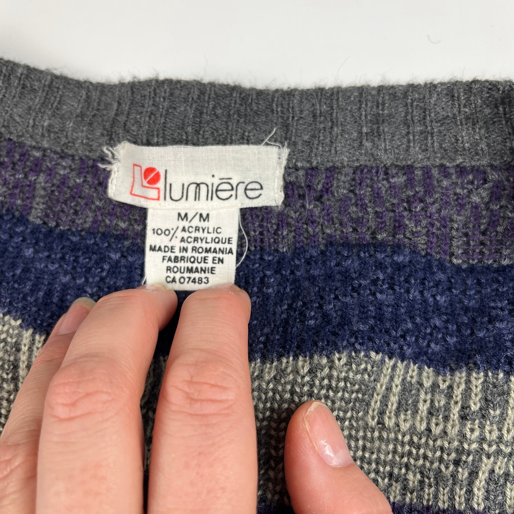 Vintage Lumière cardigan grandpa sweater men size M gray purple - Picture 7 of 11